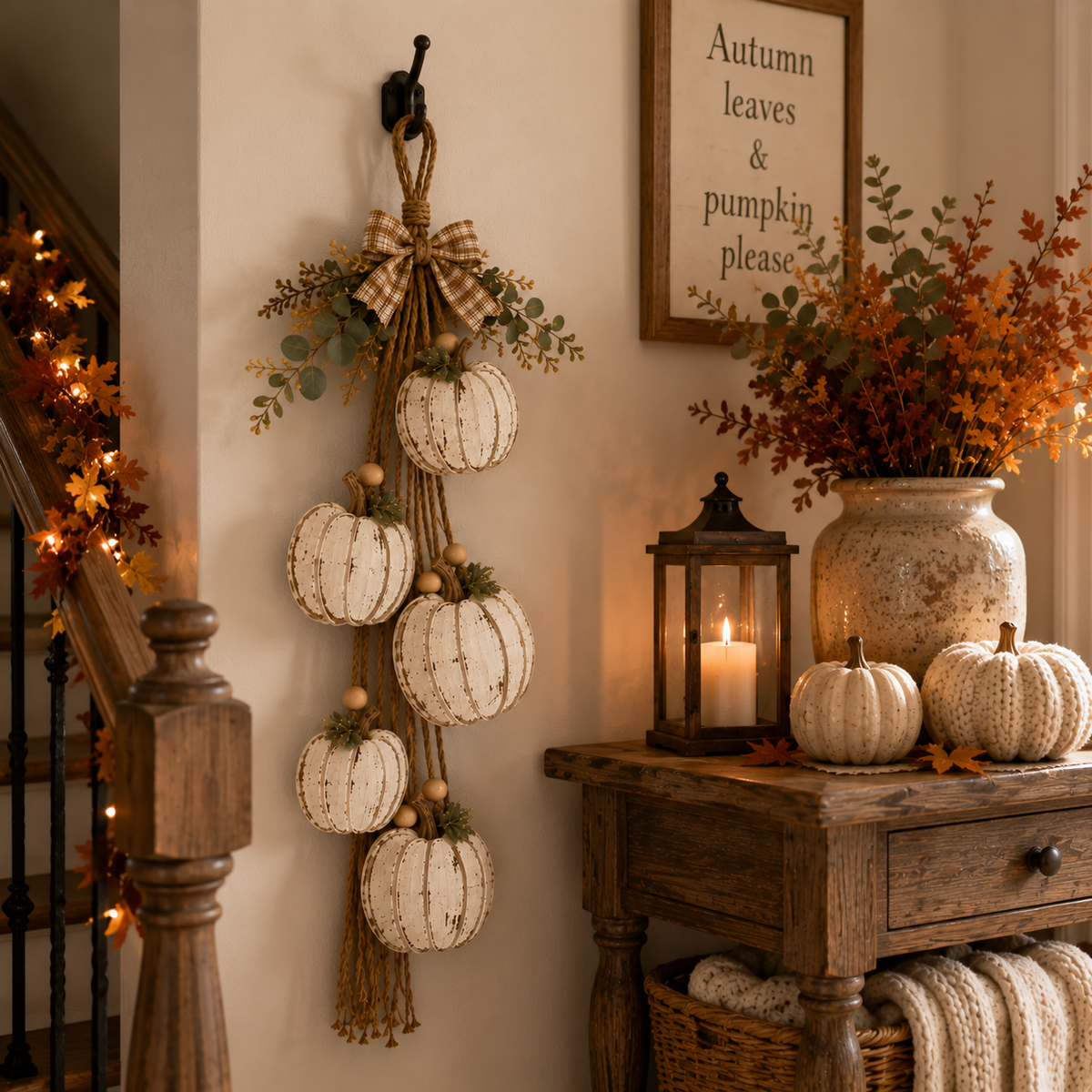 Ventayo – Rustic White Pumpkin Hanging Swag