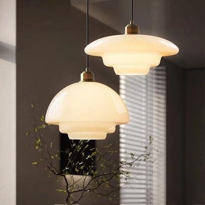 Mid Century Art Milk White Glass Pendant Light