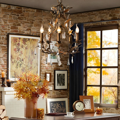 Gold Vintage Leaf Branch Crystal Chandelier Lights