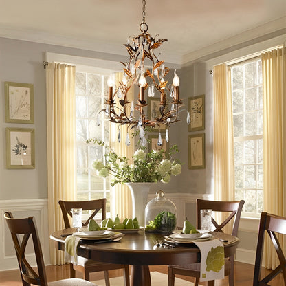 Gold Vintage Leaf Branch Crystal Chandelier Lights