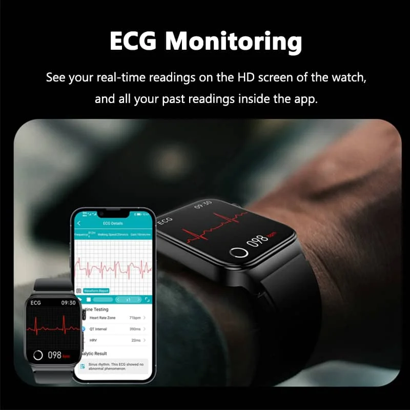 ECG Smart Watch med blodtryksmåler kropstemperatur blodsukker puls blod ilt