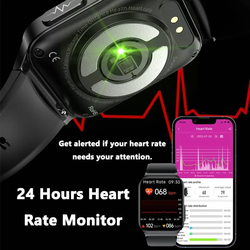 ECG Smart Watch med blodtryksmåler kropstemperatur blodsukker puls blod ilt