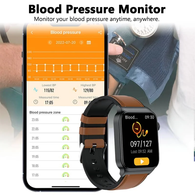 ECG Smart Watch med blodtryksmåler kropstemperatur blodsukker puls blod ilt