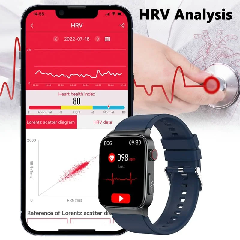 ECG Smart Watch med blodtryksmåler kropstemperatur blodsukker puls blod ilt