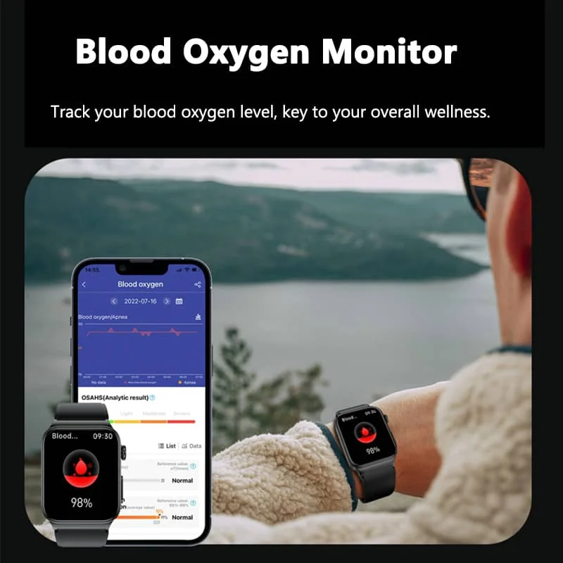 ECG Smart Watch med blodtryksmåler kropstemperatur blodsukker puls blod ilt