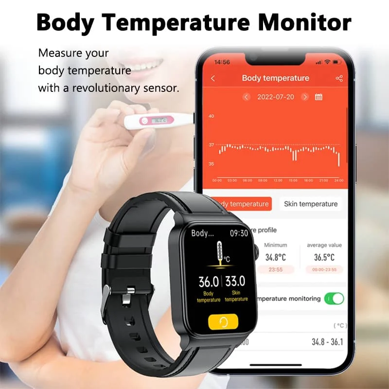 ECG Smart Watch med blodtryksmåler kropstemperatur blodsukker puls blod ilt