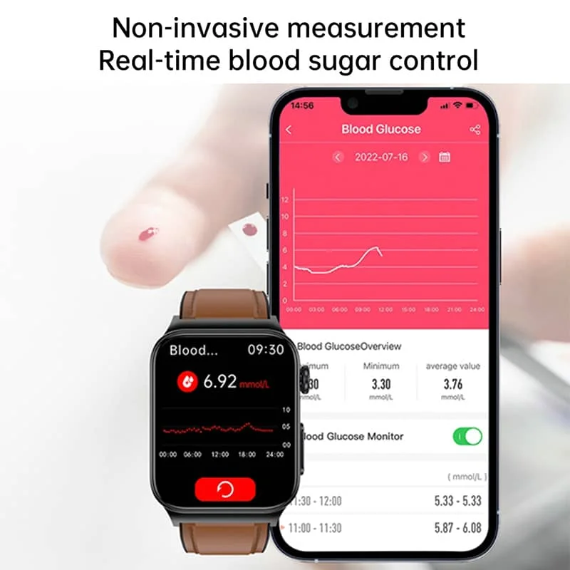 ECG Smart Watch med blodtryksmåler kropstemperatur blodsukker puls blod ilt