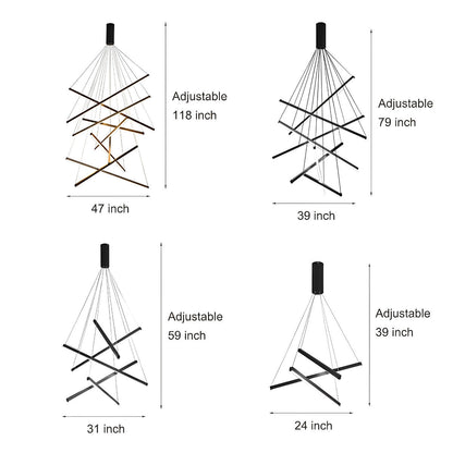 Minimalist Strip Stepless Dimming LED Black Modern Chandelier with Remote