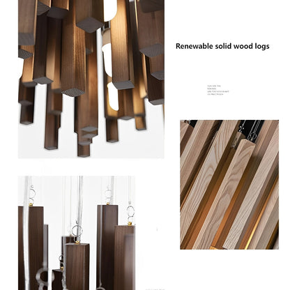 Modern Minimalist Wood Firewood Stick Chandelier Light