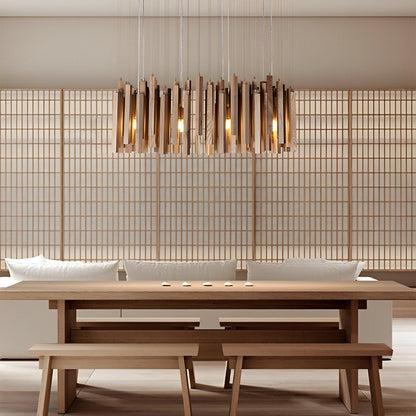 Modern Minimalist Wood Firewood Stick Chandelier Light