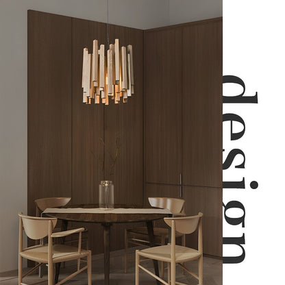 Modern Minimalist Wood Firewood Stick Chandelier Light