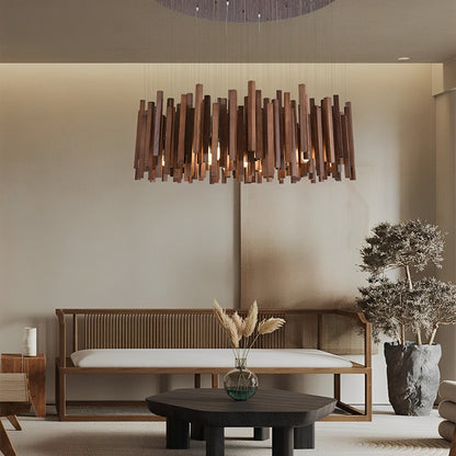Modern Minimalist Wood Firewood Stick Chandelier Light