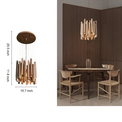 Modern Minimalist Wood Firewood Stick Chandelier Light