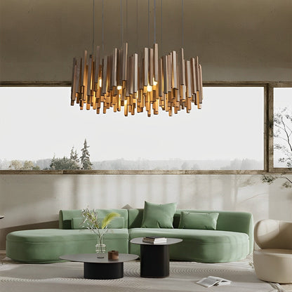 Modern Minimalist Wood Firewood Stick Chandelier Light