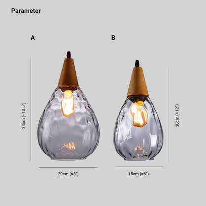 Vintage dråbeformet vedhængslampe, glas/træ