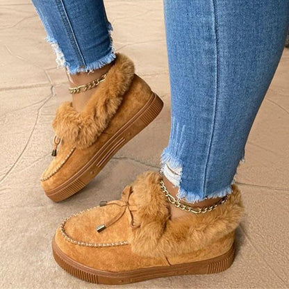 Floriana Kvinder Sne Fuskepels Platform Slip-on Loafer Støvler