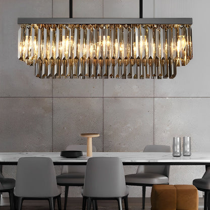 Rectangular Crystal LED 3-Step Dimming Smoke Gray Modern Chandelier