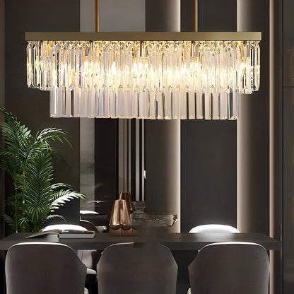 Rectangular LED Three Step Dimming Crystal Strips Postmodern Chandelier