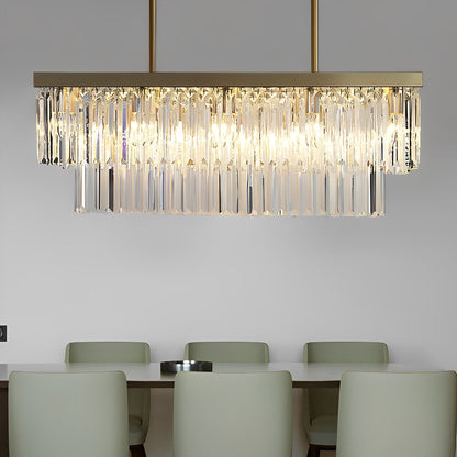 Rectangular LED Three Step Dimming Crystal Strips Postmodern Chandelier