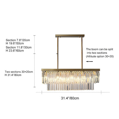 Rectangular LED Three Step Dimming Crystal Strips Postmodern Chandelier