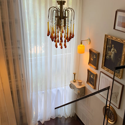 Retro Gold Linear Teardrop Crystal Chandeliers