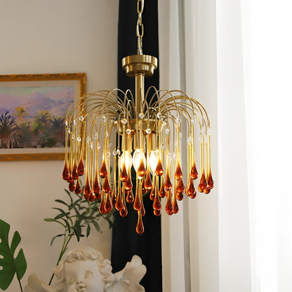 Retro Gold Linear Teardrop Crystal Chandeliers