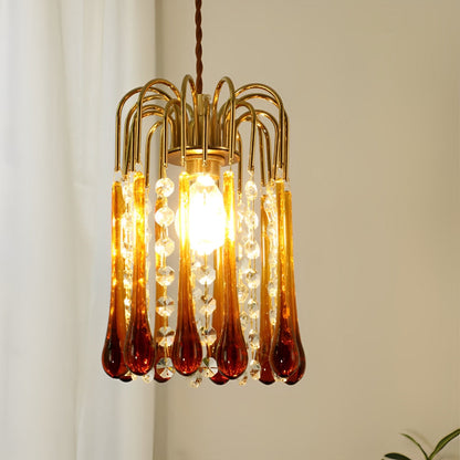 Retro Gold Linear Teardrop Crystal Chandeliers