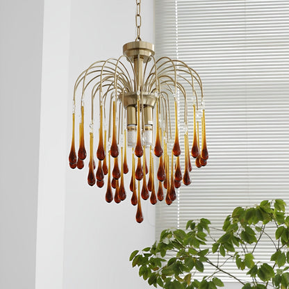 Retro Gold Linear Teardrop Crystal Chandeliers