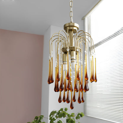 Retro Gold Linear Teardrop Crystal Chandeliers