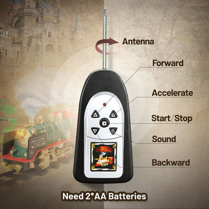 Fjernbetjent Vintage Klassisk RC Tog Legetøjssæt med Ægte Røg, Lys, Lyd