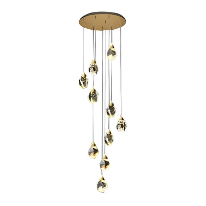 Spiral Crystal Droplets Metal Modern Duplex Staircase Pendant Chandelier