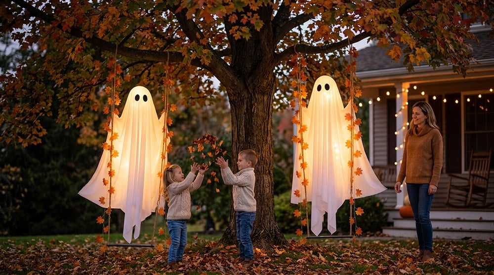 Hudson & Jurgen – Illuminated Swinging Halloween Ghost Decoration
