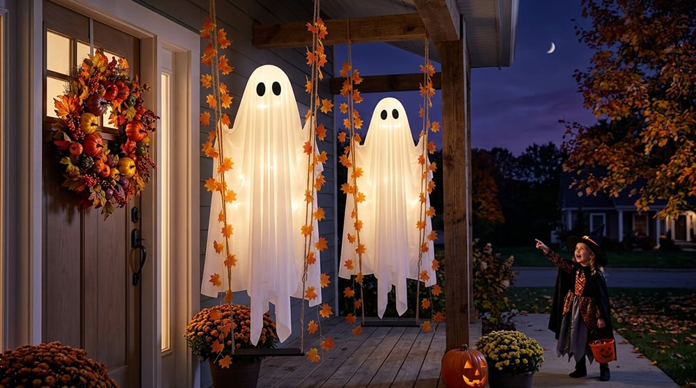 Hudson & Jurgen – Illuminated Swinging Halloween Ghost Decoration