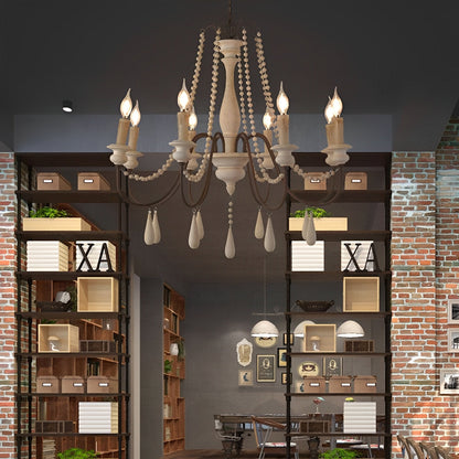 Wood Vintage Rustic Candle Chandelier Light