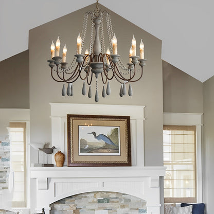 Wood Vintage Rustic Candle Chandelier Light