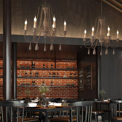 Wood Vintage Rustic Candle Chandelier Light