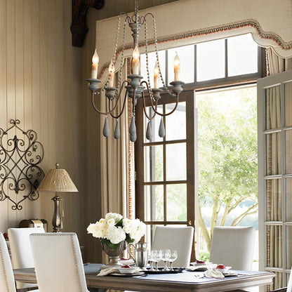 Wood Vintage Rustic Candle Chandelier Light