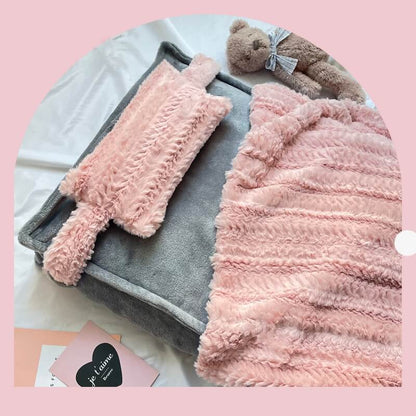 Legesygt lyserødt blødt kæledyrsseng med pude og tæppe