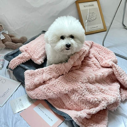 Legesygt lyserødt blødt kæledyrsseng med pude og tæppe